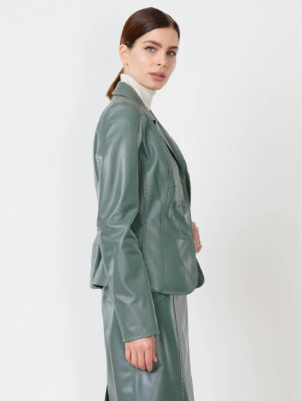 Кожаный женский пиджак 316рс, оливковый, размер 46, артикул 91042-5
