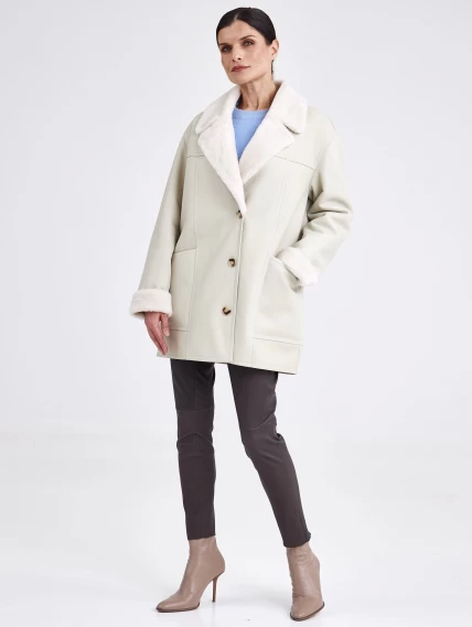 Короткая женская дубленка пиджак с поясом премиум класса 2011, белая, размер 48, артикул 62670-5