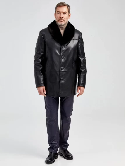 Мужская зимняя кожаная куртка с норковым воротником премиум класса 534мех, черная, размер 50, артикул 40492-6