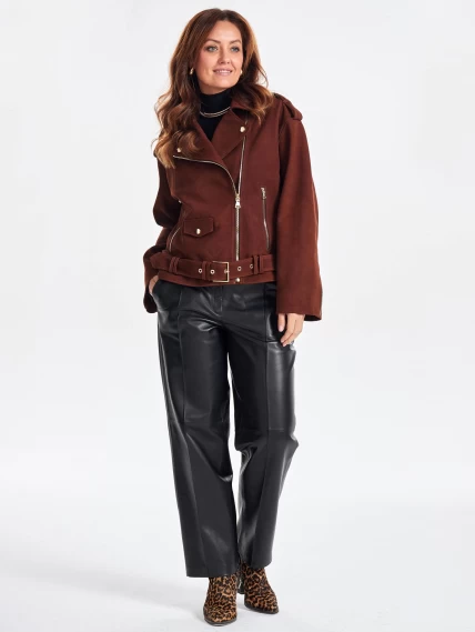 Короткая кожаная куртка косуха с поясом для женщин премиум класса 3052, виски, размер 44, артикул 23450-5