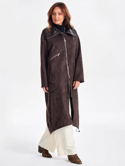 Трендовое женское замшевое пальто оверсайз премиум класса 3061з, коричневое, размер 50, артикул 63430-6