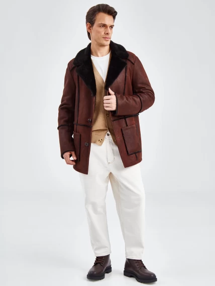 Дубленка пиджак с выпущенным мехом для мужчин премиум класса 434, виски, размер 50, артикул 71440-1