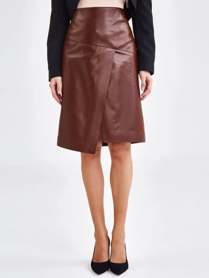 Женская кожаная юбка миди из натуральной кожи 15, табачная, размер 48, артикул 85890-2