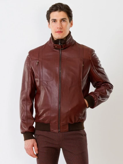 Кожаная куртка бомбер мужская премиум класса 521, коньячная, размер 48, артикул 28631-0