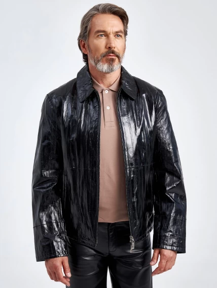 Мужская кожаная куртка из кожи морского угря 4433, черная, размер 48, артикул 40700-3