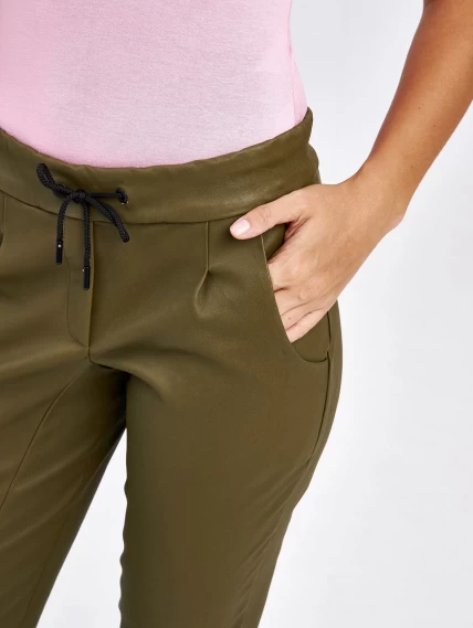 Кожаные женские брюки из натуральной кожи 07, хаки, размер 42, артикул 85540-4