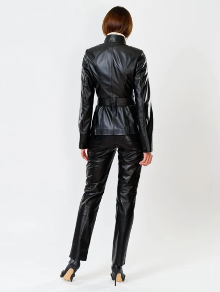 Кожаная женская куртка с поясом 334, черная, размер 40, артикул 91101-4