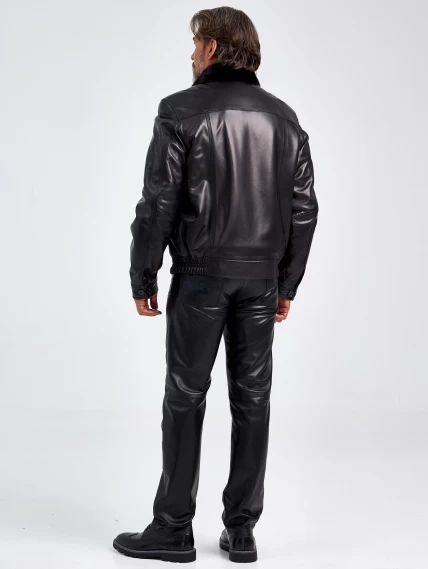 Кожаная зимняя мужская куртка с воротником меха норки 4816, черная, размер 46, артикул 40560-2