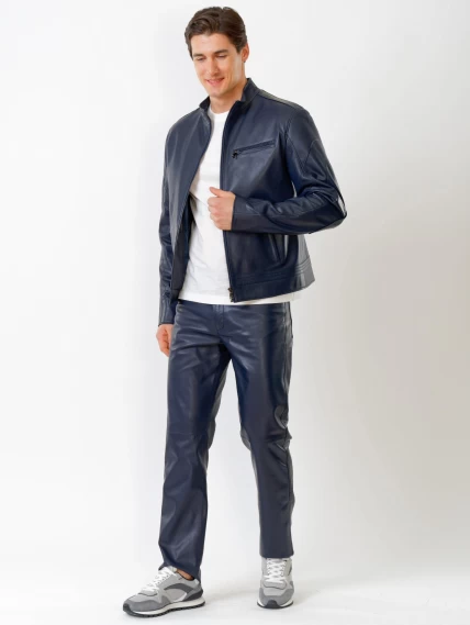 Кожаный комплект мужской: Куртка 506о + Брюки 01, синий, размер 48, артикул 140040-6