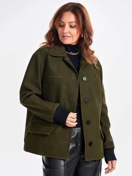 Удлиненная женская кожаная куртка бомбер премиум класса 3065, хаки, размер 44, артикул 23790-6