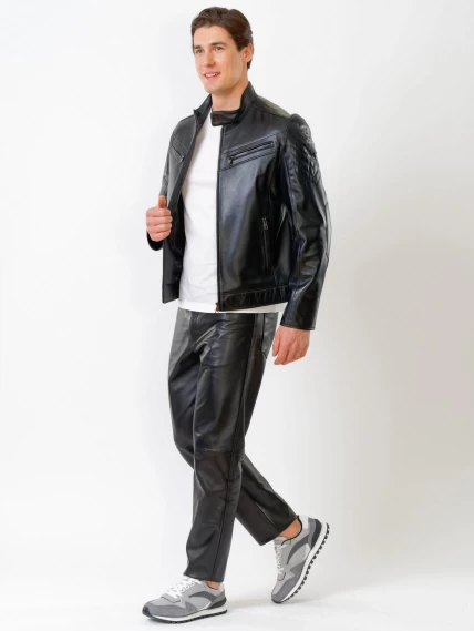 Кожаный комплект мужской: Куртка 506о + Брюки 01, черный, размер 48, артикул 140050-1