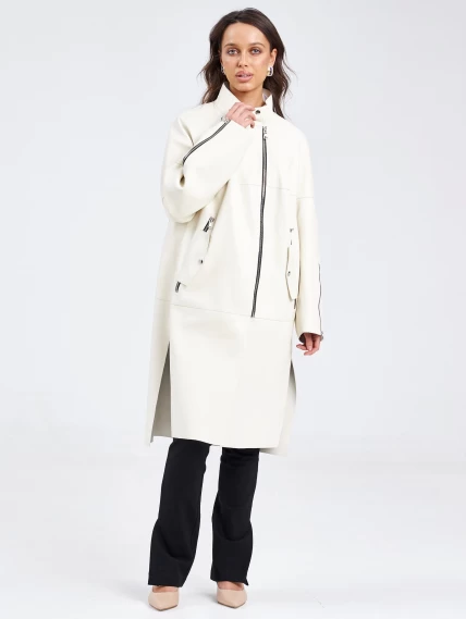 Модное женское кожаное пальто на молнии премиум класса 3041, белое, размер 46, артикул 63410-2