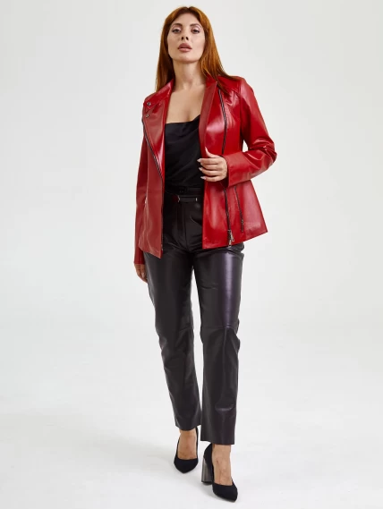Женская кожаная куртка косуха поясом 320(нв), красная, размер 44, артикул 90620-0