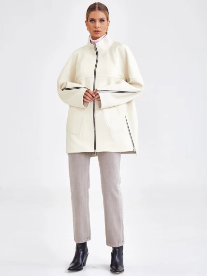 Кожаная женская куртка оверсайз премиум класса 3038, белая, размер 50, артикул 23151-6