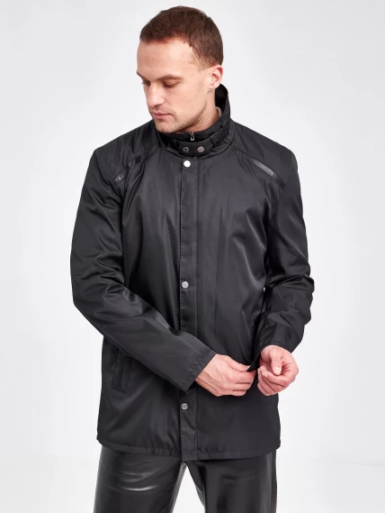 Мужская текстильная куртка с кожаными отделками 07209, черный, размер 48, артикул 40950-0