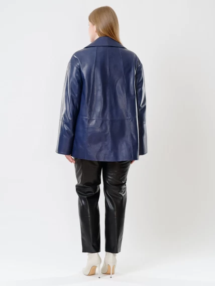 Кожаная женская двубортная куртка оверсайз 3002, синяя, размер 58, артикул 91420-4