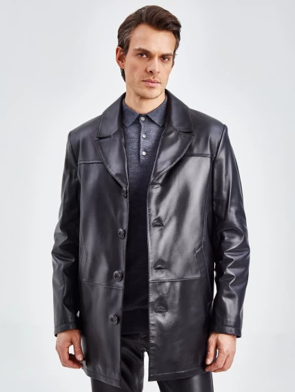 Мужская зимняя кожаная куртка с норковым воротником премиум класса 534мех, черная, размер 50, артикул 40280-3