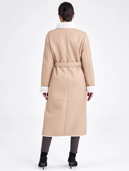 Классическое пальто из натуральной овчины с поясом премиум класса для женщин 2009, бежевое, размер 46, артикул 63740-1