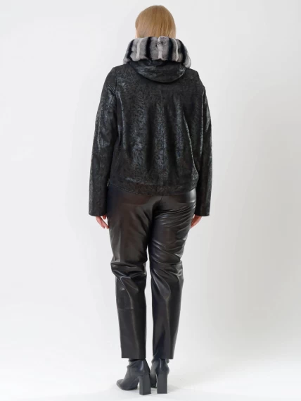 Короткая замшевая утепленная женская куртка с мехом "рекса" 308ш, черная, размер 46, артикул 23731-6