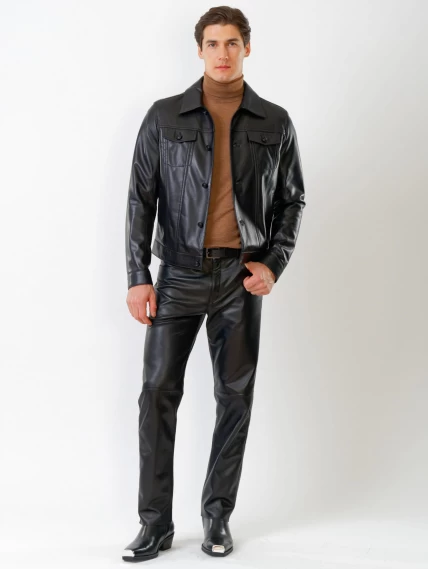 Кожаный комплект мужской: Куртка 550 + Брюки 01, черный, размер 48, артикул 140190-0