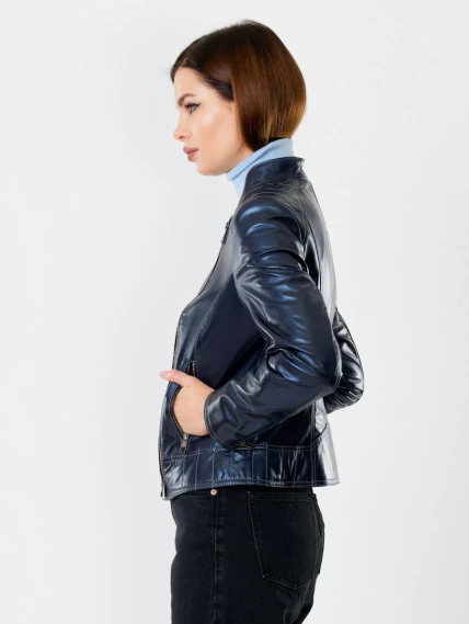 Кожаная куртка косуха женская 300, синий перламутр, размер 52, артикул 90991-6