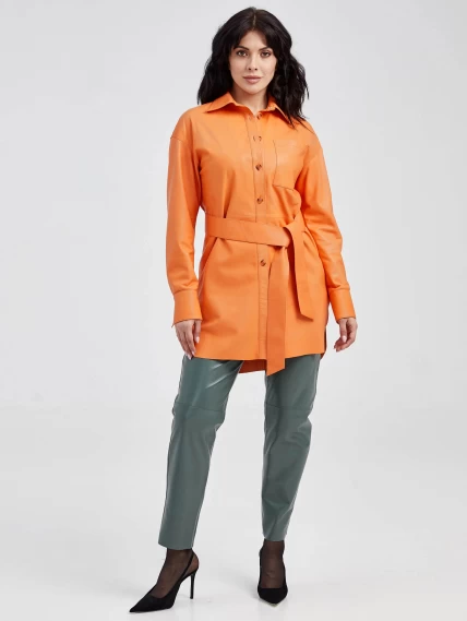 Женская кожаная рубашка с поясом из натуральной кожи 01_3, оранжевая, размер 50, артикул 90520-5