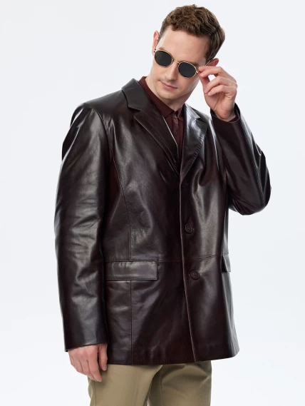 Кожаный пиджак премиум класса для мужчин 557, коричневый, размер 52, артикул 29680-0