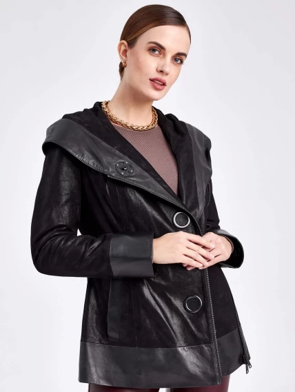 Женская кожаная куртка с капюшоном 333н, черная, размер 46, артикул 23050-0