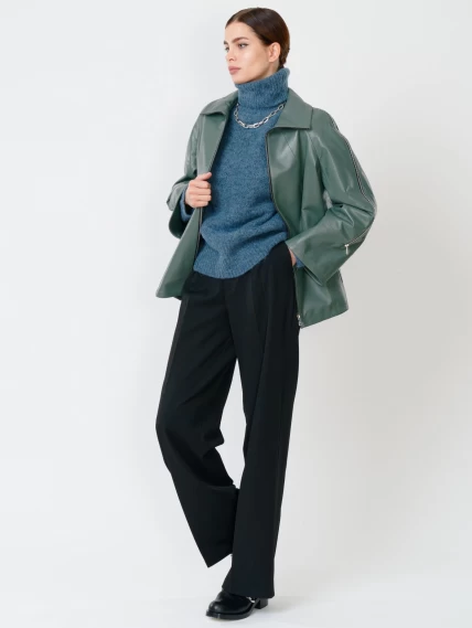 Кожаная женская куртка оверсайз 385, оливковая, размер 50, артикул 90860-3