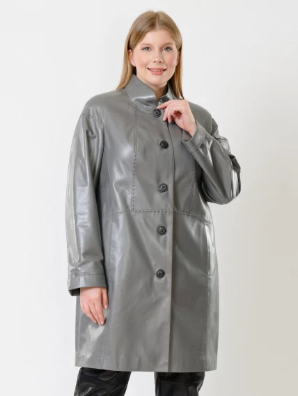 Кожаное пальто женское 378, серое, размер 50, артикул 91262-6