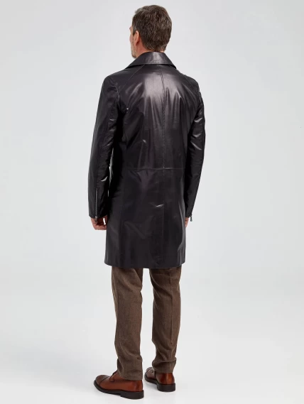Мужской кожаный плащ косуха премиум класса 554, черный, размер 52, артикул 40551-4