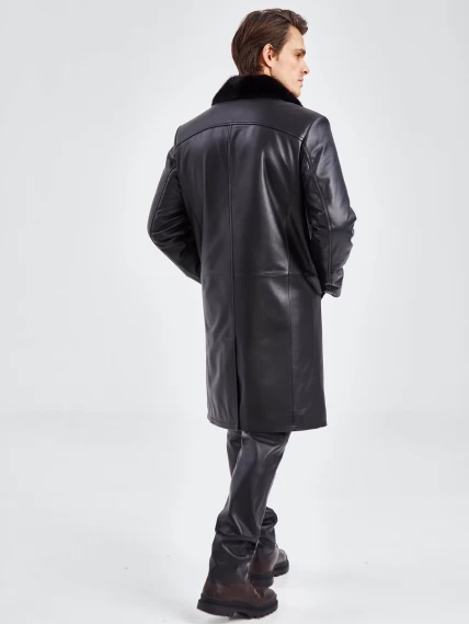 Мужское зимнее кожаное пальто с норковым воротником премиум класса 533мех, черное, размер 50, артикул 71060-6