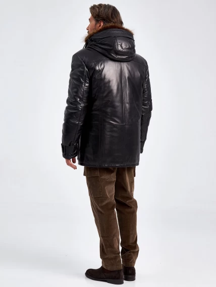 Зимняя мужская кожаная куртка с капюшоном на подкладке из меха енота 511, черная, размер 56, артикул 40730-2