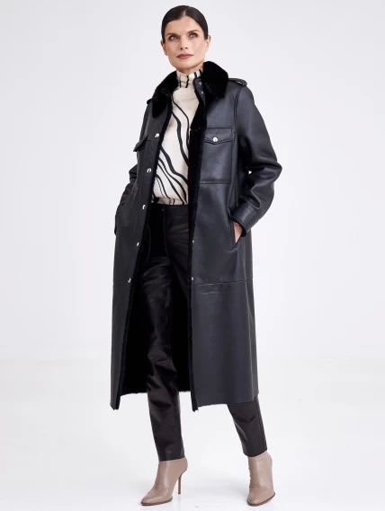 Женское пальто рубашка с воротником из меха норки премиум класса 2016, черная, размер 44, артикул 63620-4
