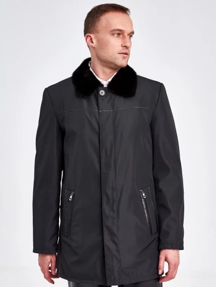 Текстильная зимняя мужская куртка с воротником меха норки 5796, черная, размер 46, артикул 40880-0