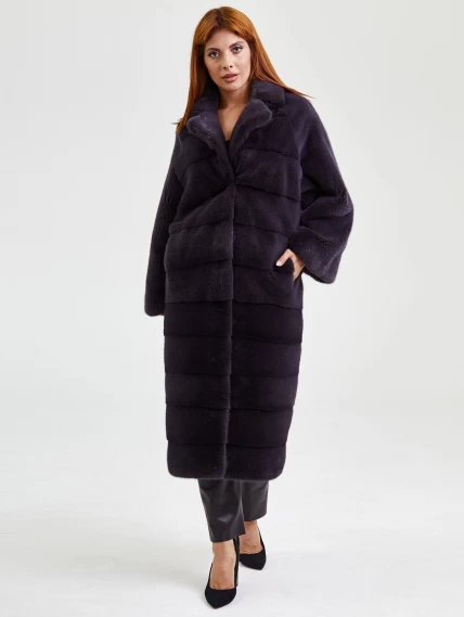 Зимний комплект женский: Пальто из меха норки 18А182(ав) + Брюки 03, баклажановый/черный, размер 48, артикул 111237-5