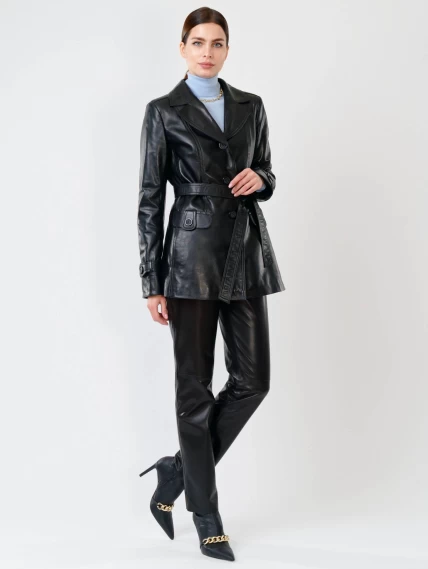 Кожаная утепленная женская куртка с мехом енота 372ш, черная, размер 50, артикул 23650-3