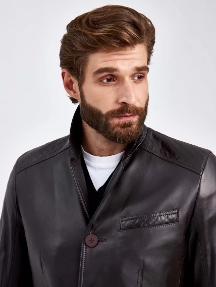 Кожаный пиджак мужской 530, коричневый, размер 50, артикул 29120-4