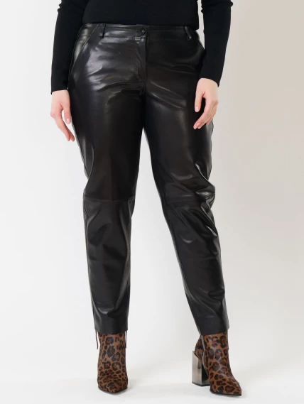Кожаные зауженные женские брюки из натуральной кожи 03, черные, размер 50, артикул 85501-4
