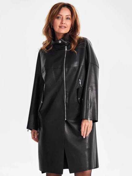 Модное женское кожаное пальто на молнии премиум класса 3041, черное, размер 46, артикул 63400-0