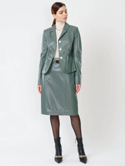 Кожаный женский пиджак 316рс, оливковый, размер 46, артикул 91042-3