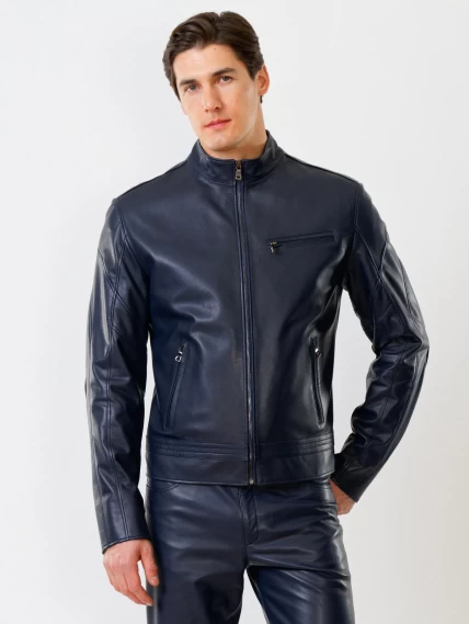 Кожаный комплект мужской: Куртка 506о + Брюки 01, синий, размер 48, артикул 140040-3