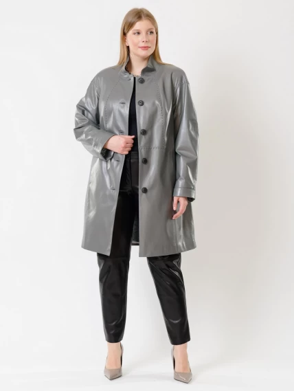 Кожаное пальто женское 378, серое, размер 50, артикул 91262-3