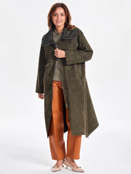 Трендовое женское замшевое пальто оверсайз премиум класса 3061з, хаки, размер 50, артикул 63440-3
