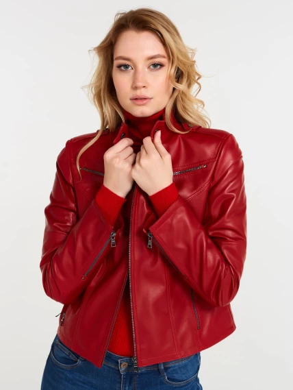 Кожаная куртка женская 399, красная, размер 52, артикул 18370-6