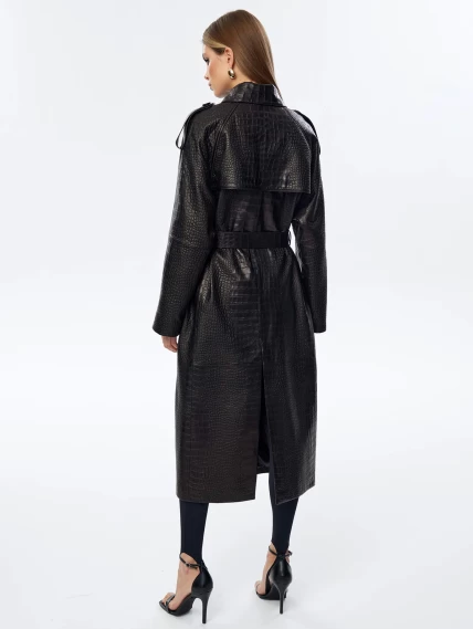 Кожаное пальто с принтом под крокодила премиум класса для женщин 3071, черное, размер 44, артикул 63350-5