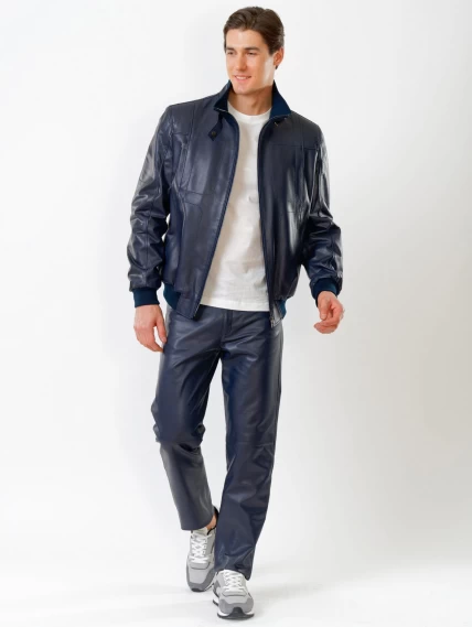 Кожаный комплект мужской: Куртка 521 + Брюки 01, cиний, размер 48, артикул 140120-1