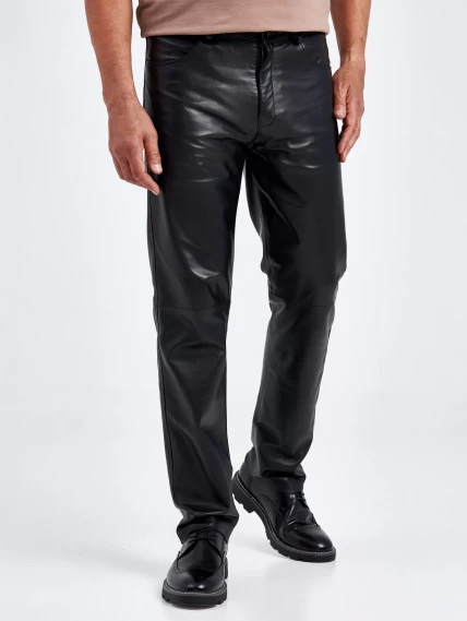 Мужские брюки из натуральной кожи премиум класса 01, черные, размер 48, артикул 120011-2