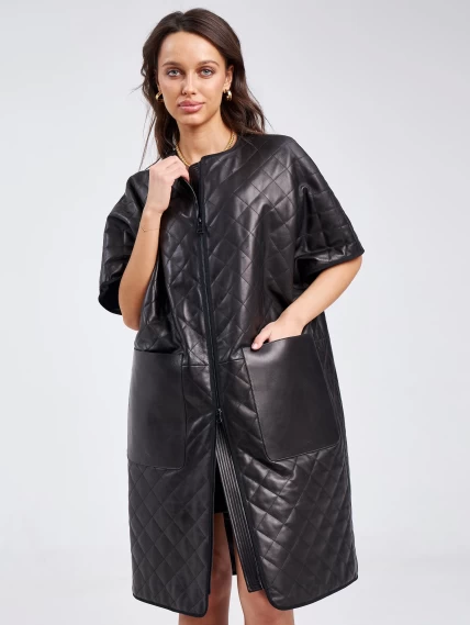 Кожаный женский стеганный жилет премиум класса 07, черный, размер 44, артикул 91970-1