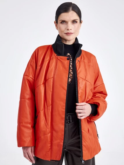 Утепленная женская кожаная куртка оверсайз премиум класса 3022, оранжевая, размер 44, артикул 23350-0